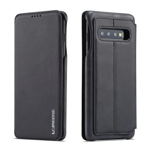 LC.IMEEKE Retro Style Leather Card Holder Case for Samsung Galaxy S10 - Black - 1