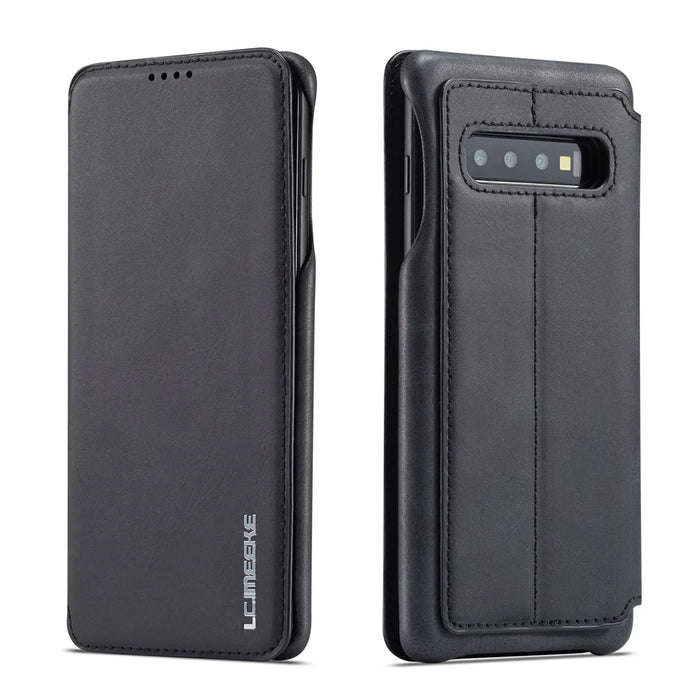 LC.IMEEKE Retro Style Leather Card Holder Case for Samsung Galaxy S10 - Black - 1