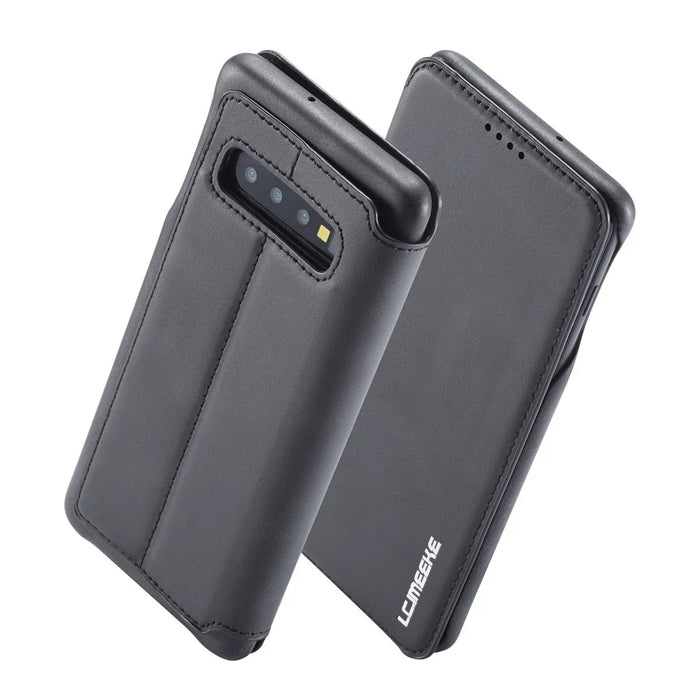 LC.IMEEKE Retro Style Leather Card Holder Case for Samsung Galaxy S10 - Black - 2