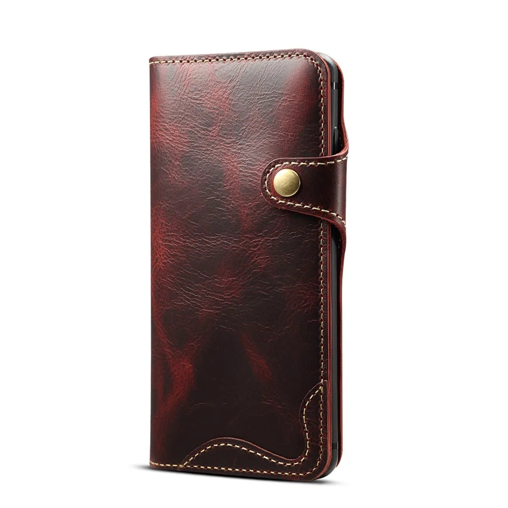 Genuine Wallet Leather Phone Cover with Lanyard for Samsung Galaxy S10 Plus - Wine Red - 2