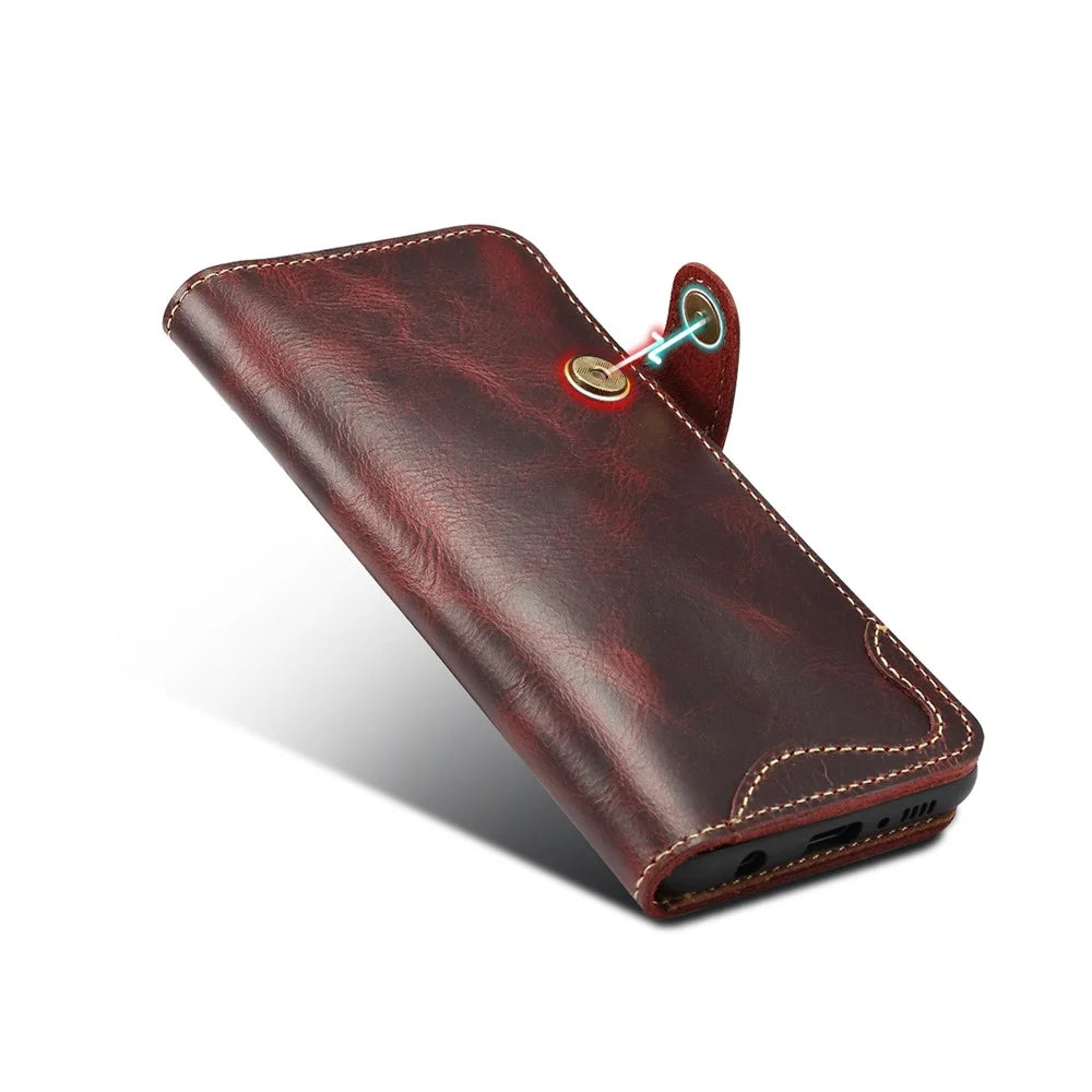 Genuine Wallet Leather Phone Cover with Lanyard for Samsung Galaxy S10 Plus - Wine Red - 6