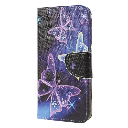 Cross Texture Patterned Leather Wallet Case for Samsung Galaxy M10 - Beautiful Butterfly - 1