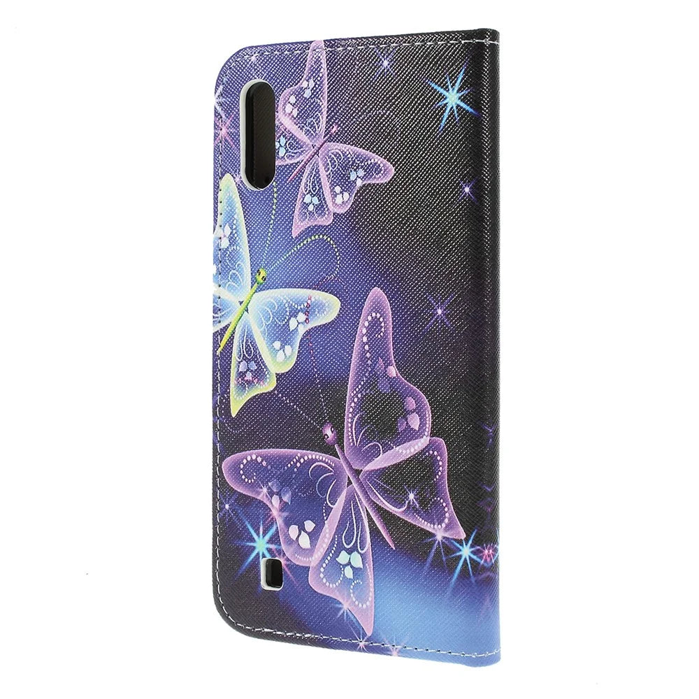 Cross Texture Patterned Leather Wallet Case for Samsung Galaxy M10 - Beautiful Butterfly - 2
