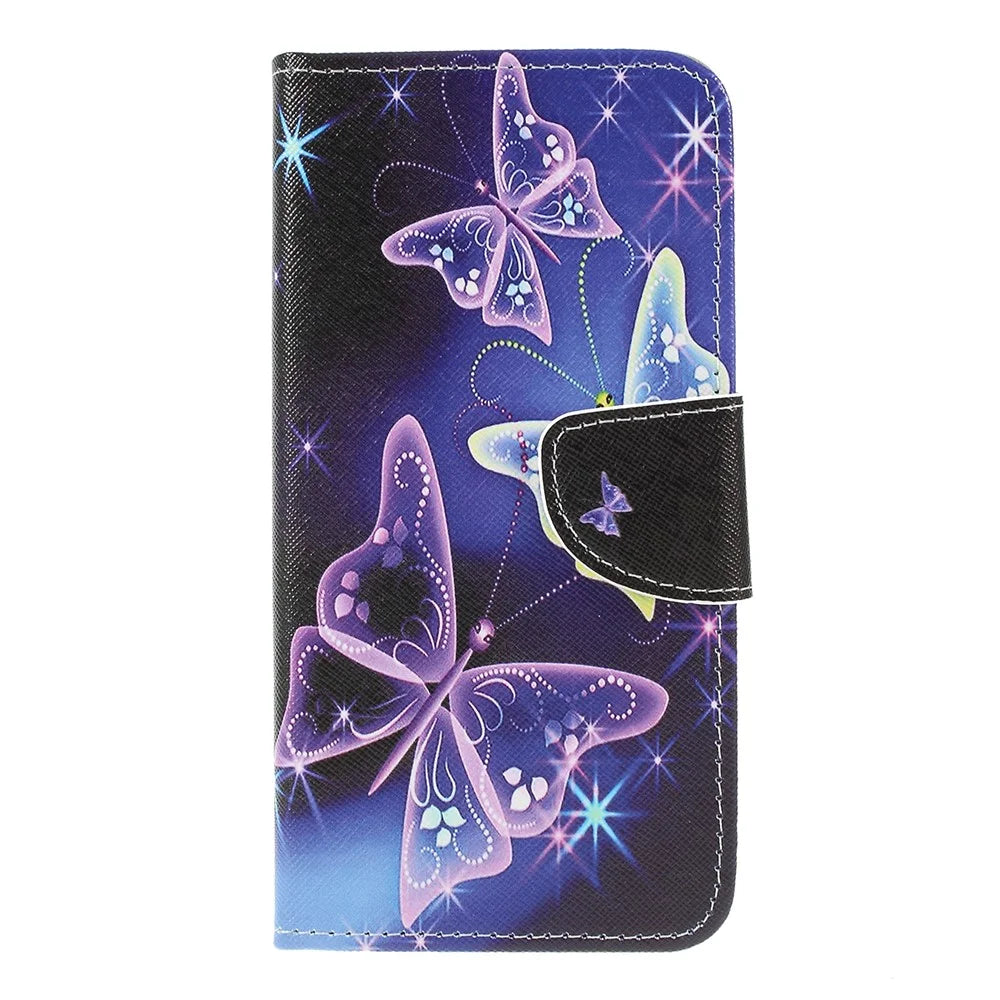 Cross Texture Patterned Leather Wallet Case for Samsung Galaxy M10 - Beautiful Butterfly - 3