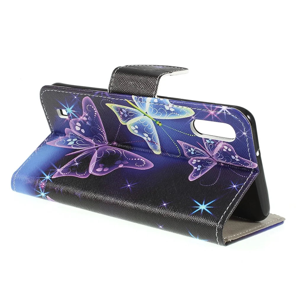 Cross Texture Patterned Leather Wallet Case for Samsung Galaxy M10 - Beautiful Butterfly - 5