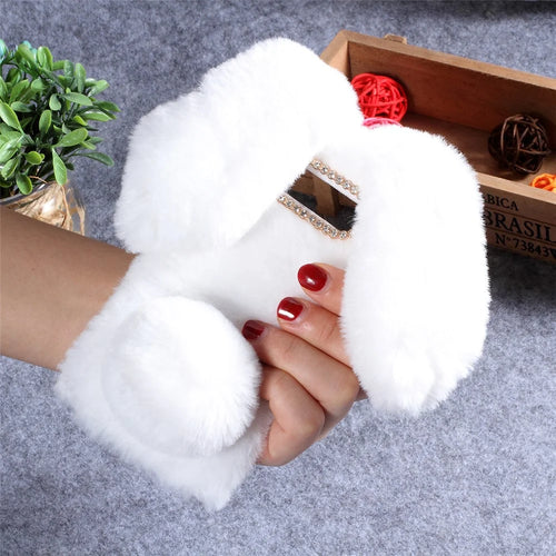 Rabbit Shape Fluffy Fur Coated Rhinestone TPU Case for Samsung Galaxy S10 - White - 1