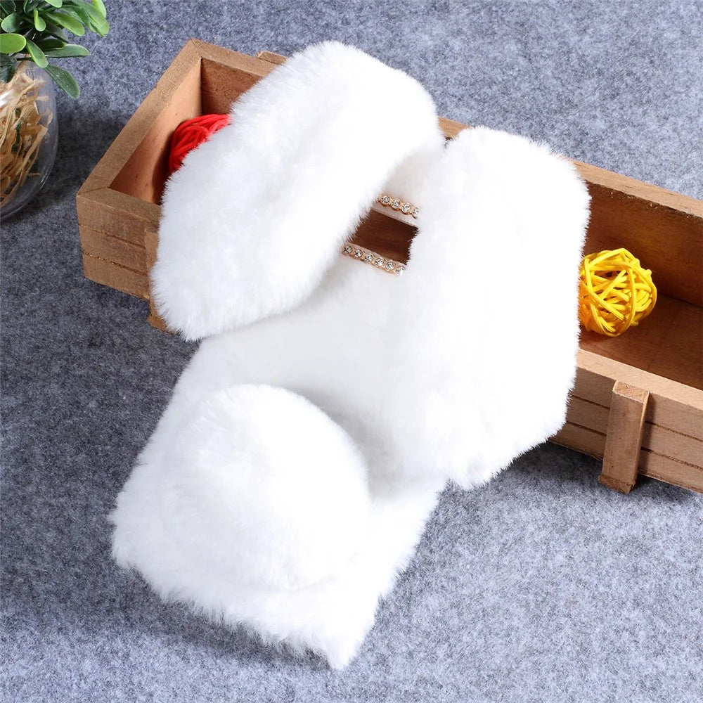 Rabbit Shape Fluffy Fur Coated Rhinestone TPU Case for Samsung Galaxy S10 - White - 2