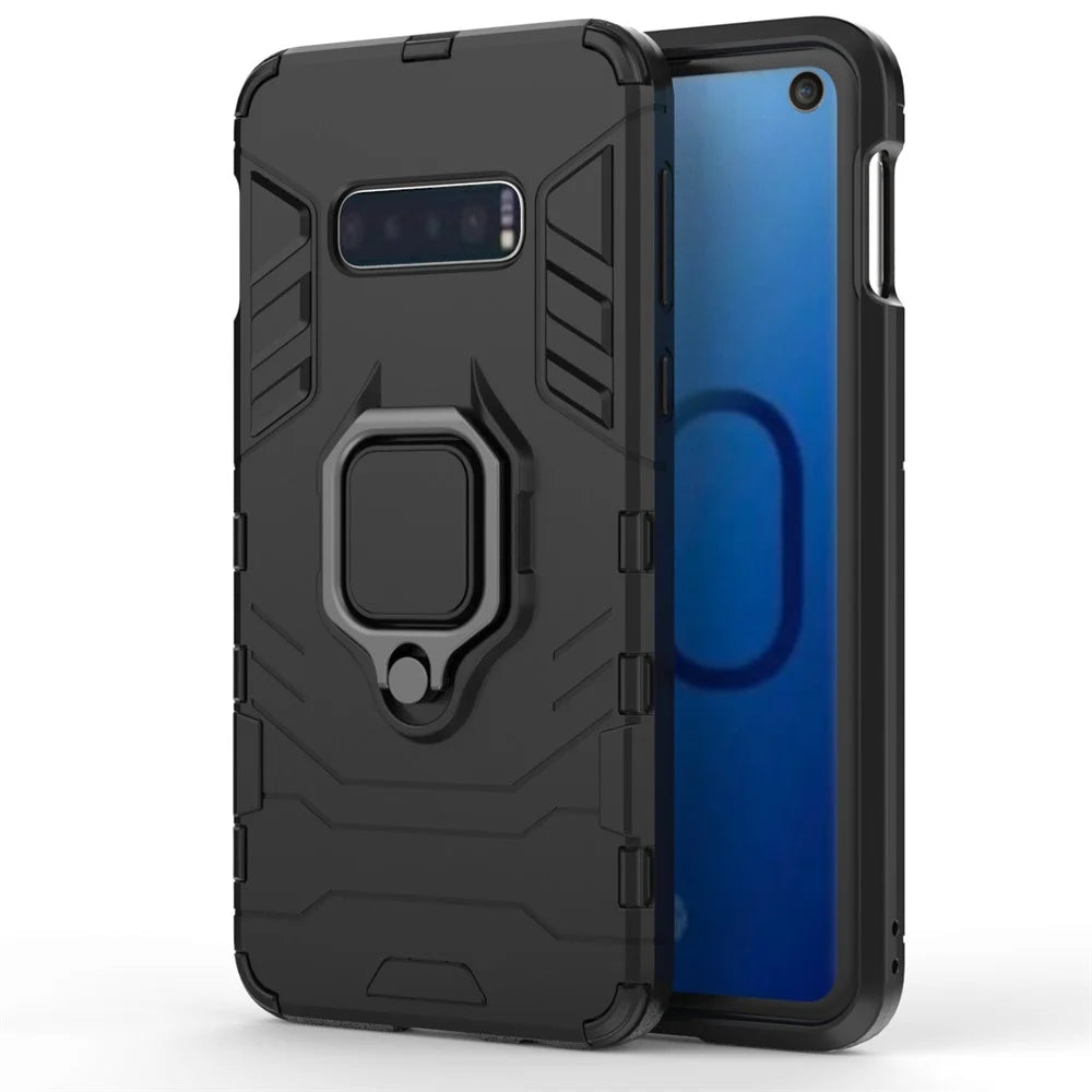 Cool Guard Ring Holder Kickstand PC TPU Hybrid Case for Samsung Galaxy S10e - Black - 2