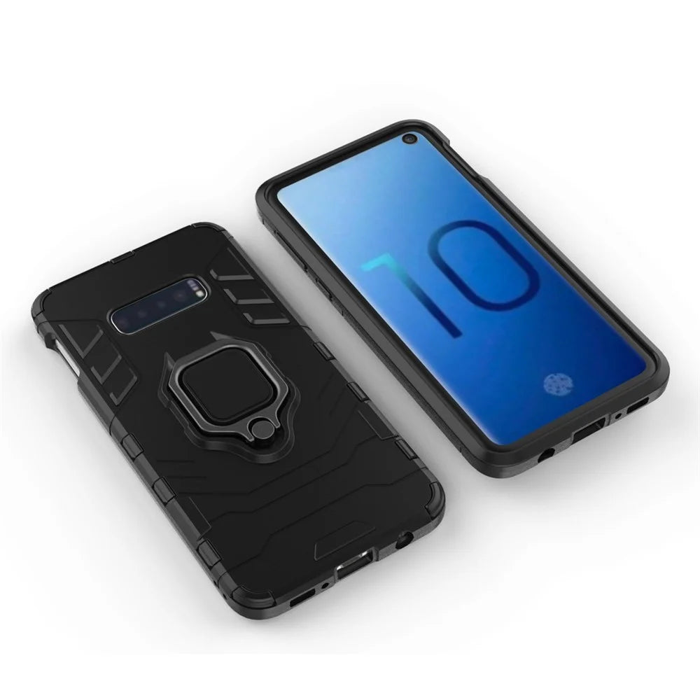 Cool Guard Ring Holder Kickstand PC TPU Hybrid Case for Samsung Galaxy S10e - Black - 3