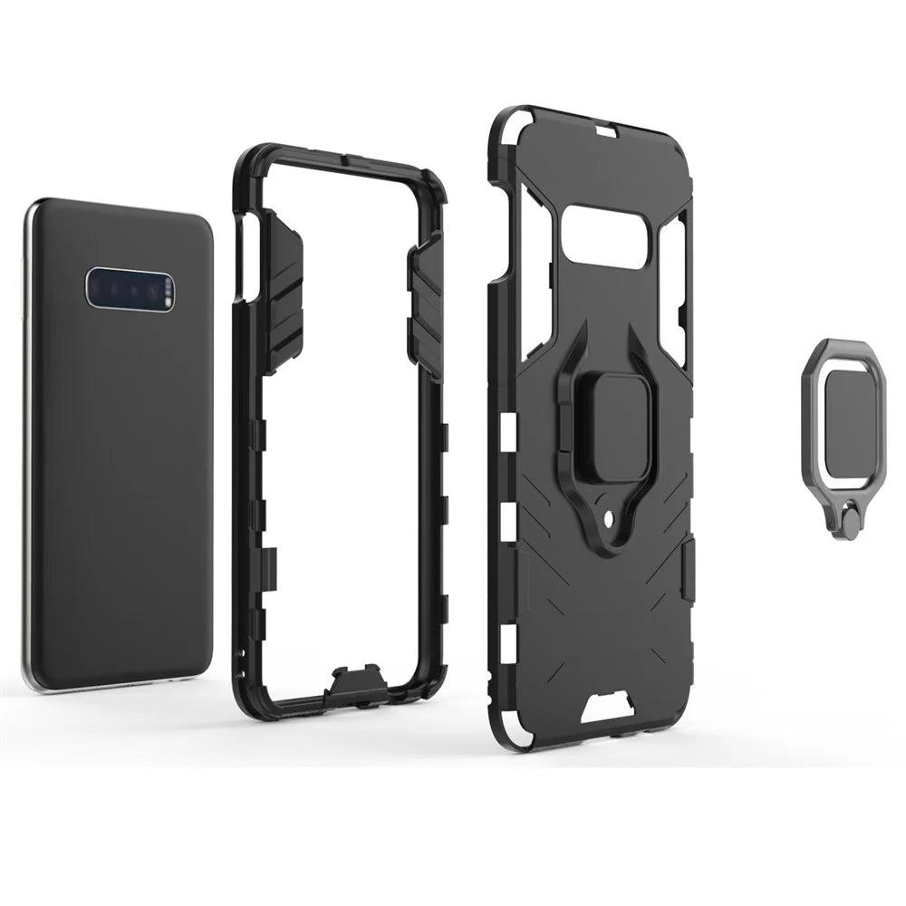 Cool Guard Ring Holder Kickstand PC TPU Hybrid Case for Samsung Galaxy S10e - Black - 4