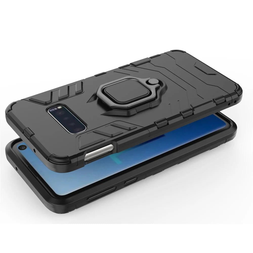 Cool Guard Ring Holder Kickstand PC TPU Hybrid Case for Samsung Galaxy S10e - Black - 5