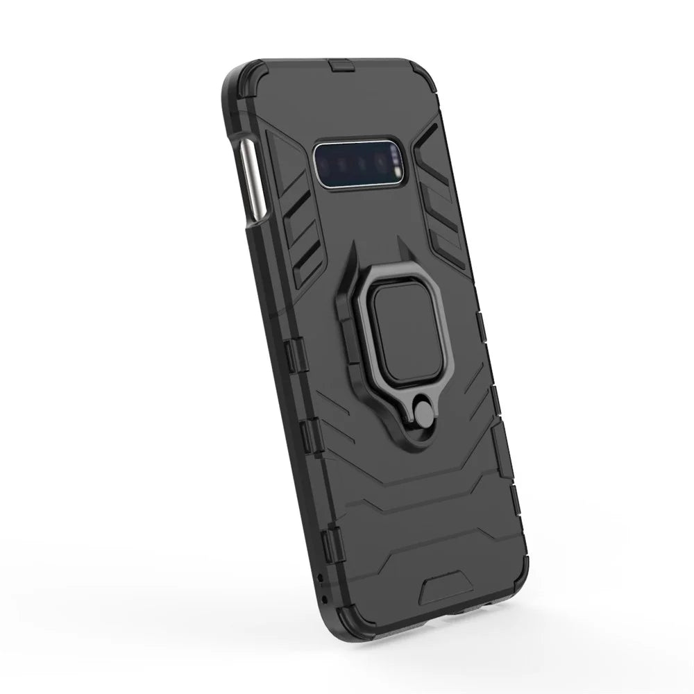 Cool Guard Ring Holder Kickstand PC TPU Hybrid Case for Samsung Galaxy S10e - Black - 6
