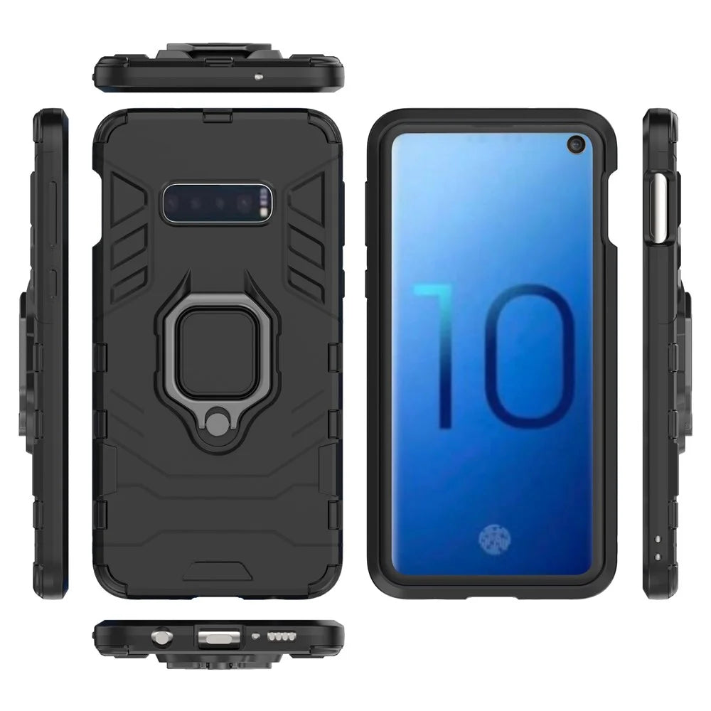Cool Guard Ring Holder Kickstand PC TPU Hybrid Case for Samsung Galaxy S10e - Black - 7
