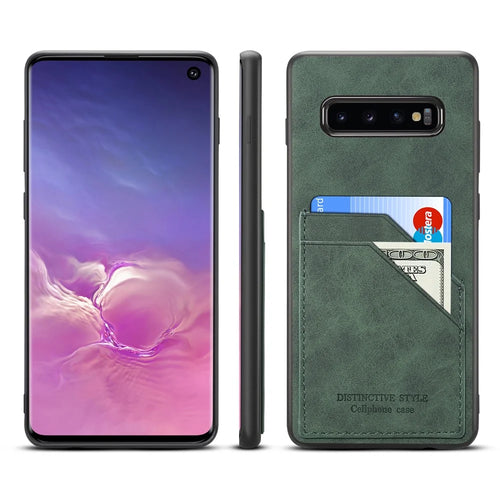 For Samsung Galaxy S10 Dual Card Slot PU Leather Coated TPU Phone Case - Green - 1