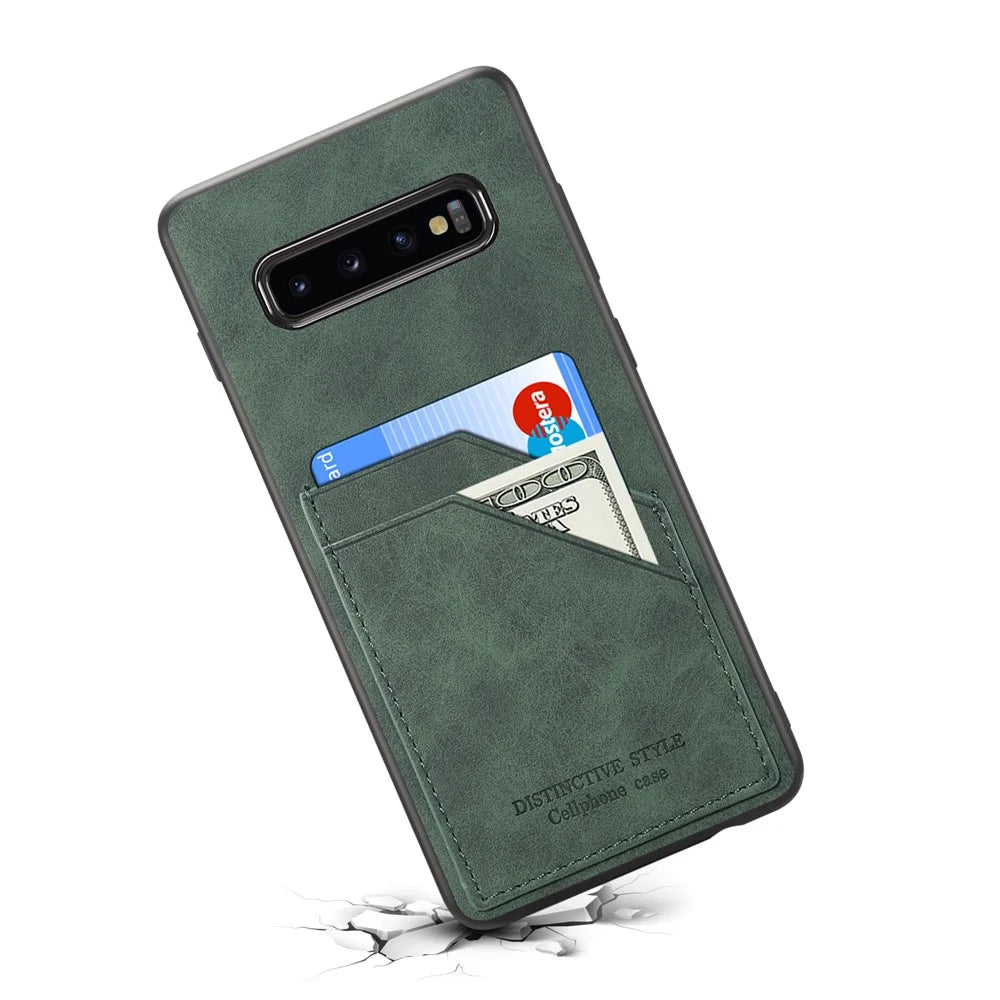 For Samsung Galaxy S10 Dual Card Slot PU Leather Coated TPU Phone Case - Green - 2