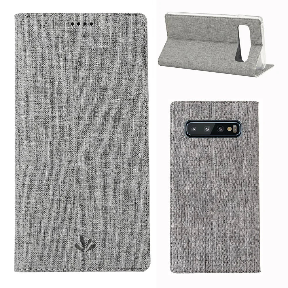 VILI DMX Cross Texture Card Holder Leather Stand Cover for Samsung Galaxy S10 - Grey - 1