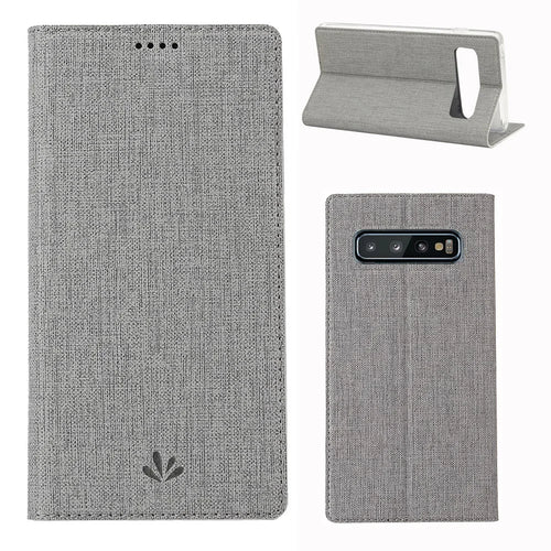 VILI DMX Cross Texture Card Holder Leather Stand Cover for Samsung Galaxy S10 - Grey - 1