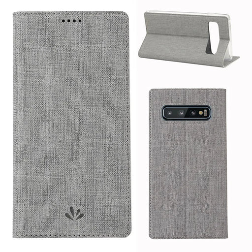VILI DMX Cross Texture Card Holder Leather Stand Cover for Samsung Galaxy S10 - Grey - 1