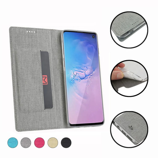 VILI DMX Cross Texture Card Holder Leather Stand Cover for Samsung Galaxy S10 - Grey - 2