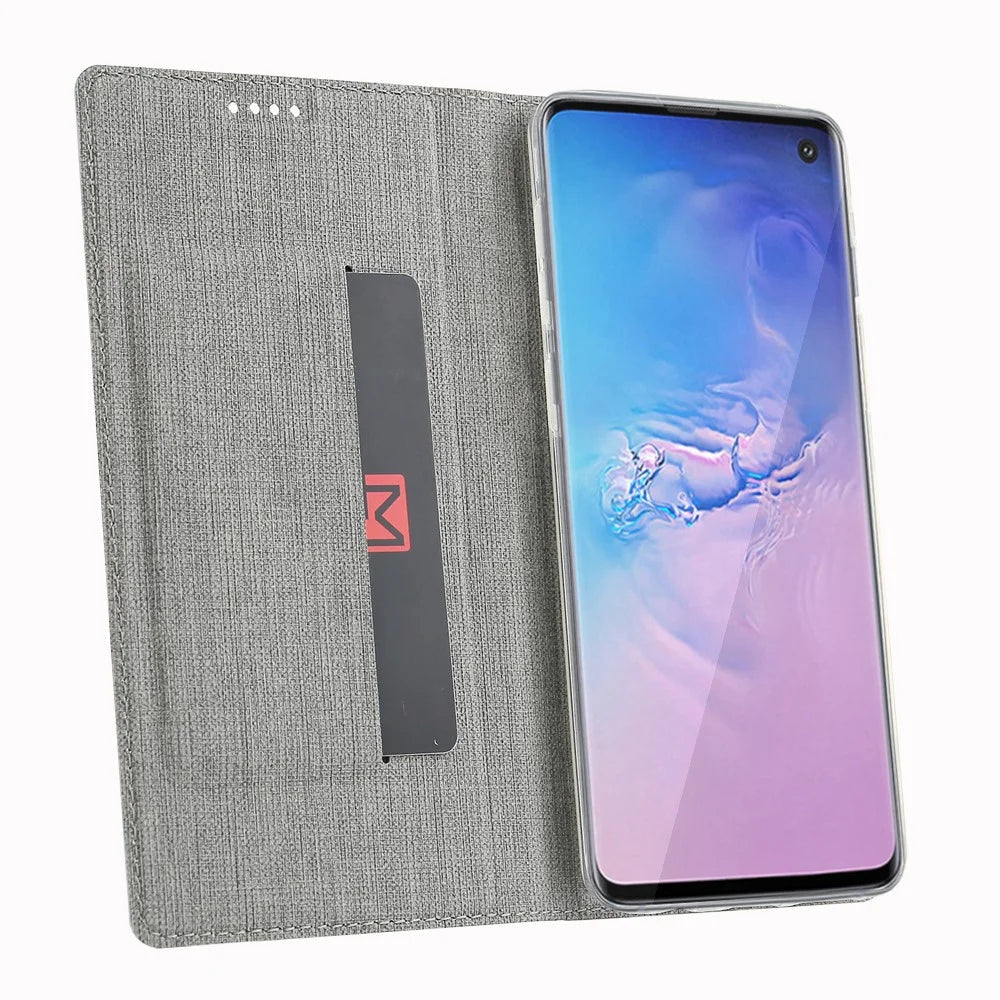 VILI DMX Cross Texture Card Holder Leather Stand Cover for Samsung Galaxy S10 - Grey - 6