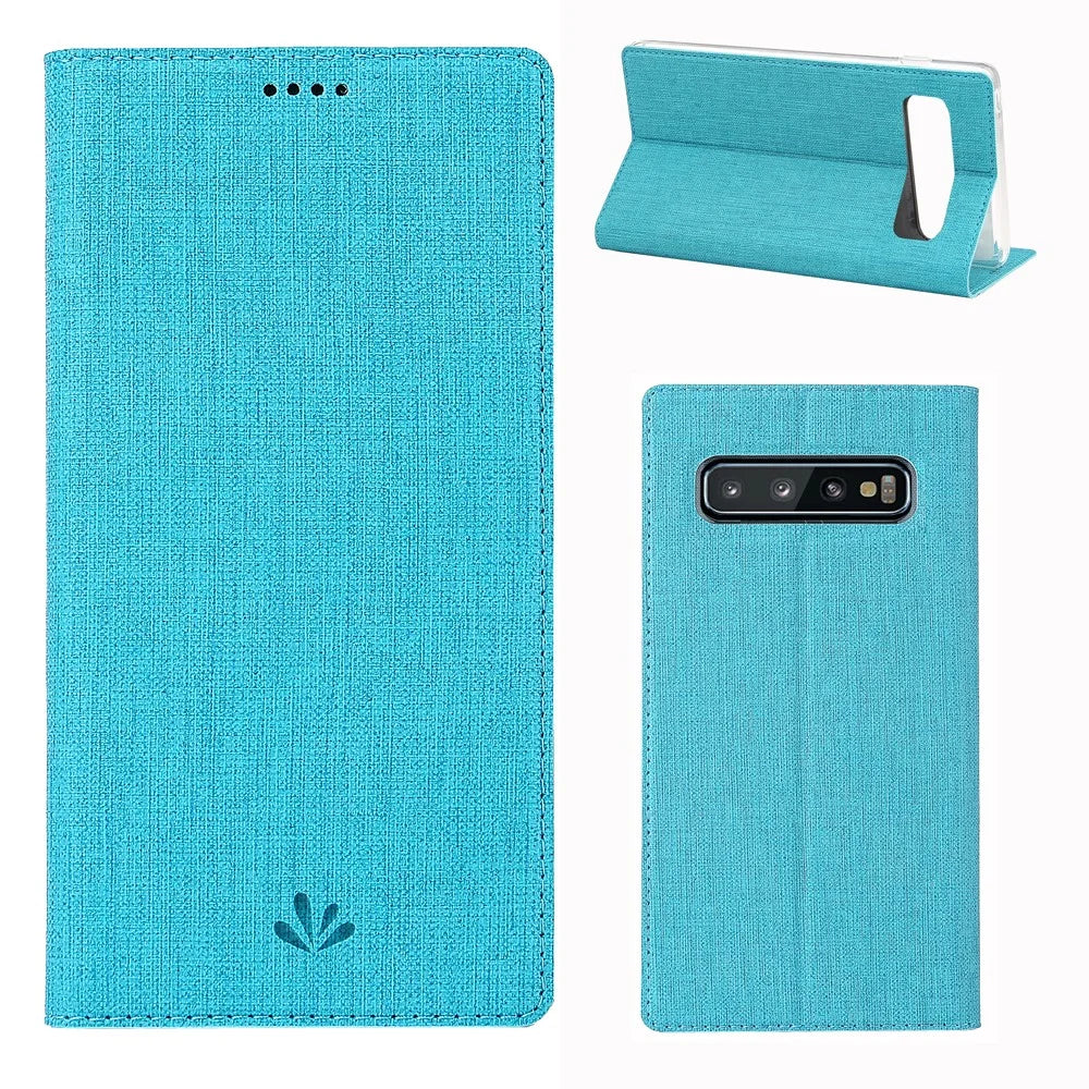 VILI DMX Cross Texture Card Slot Leather Stand Case for Samsung Galaxy S10 Plus - Blue - 1