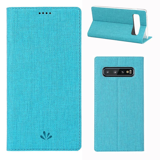 VILI DMX Cross Texture Card Slot Leather Stand Case for Samsung Galaxy S10 Plus - Blue - 1