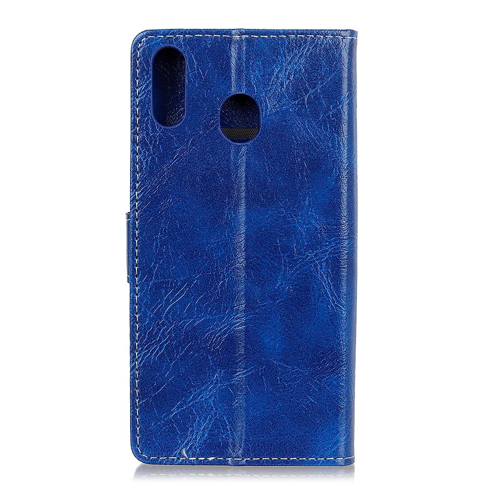 Crazy Horse Leather Wallet Case for Samsung Galaxy A40 - Blue - 1