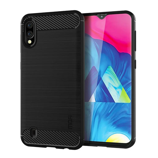 MOFI Carbon Fiber Texture Brushed TPU Cover Shell for Samsung Galaxy M10 - Black - 1