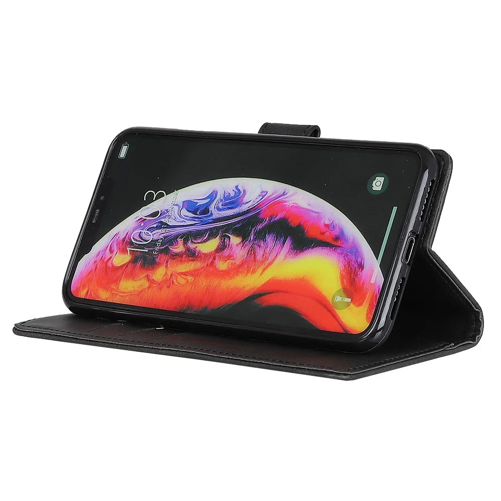 Matte PU Leather Wallet Stand Phone Case for Samsung Galaxy S10 5G - Black - 7