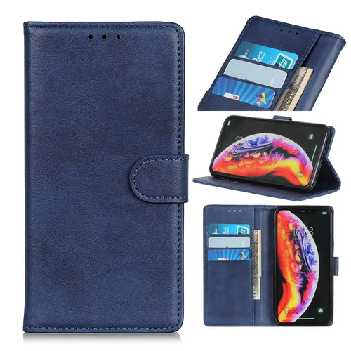 Matte PU Leather Wallet Stand Phone Case for Samsung Galaxy A10 - Blue - 1