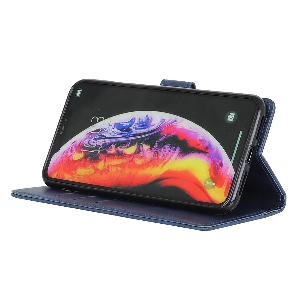 Matte PU Leather Wallet Stand Phone Case for Samsung Galaxy A10 - Blue - 6