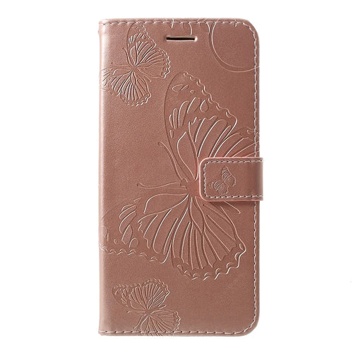For Samsung Galaxy M10 / A10 Wallet Case Floral Butterfly Imprinted Leather Phone Cover Stand - Rose Gold - 1