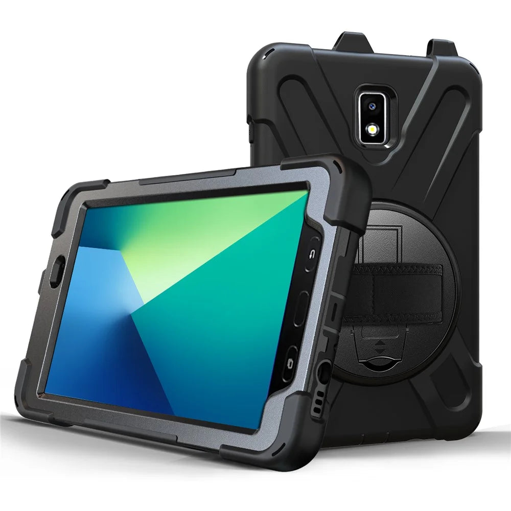 For Samsung Galaxy Tab Active 2 8.0 T395 / T390 [X-Shape] PC + TPU Combo Case with Kickstand Shoulder Strap - All Black - 4