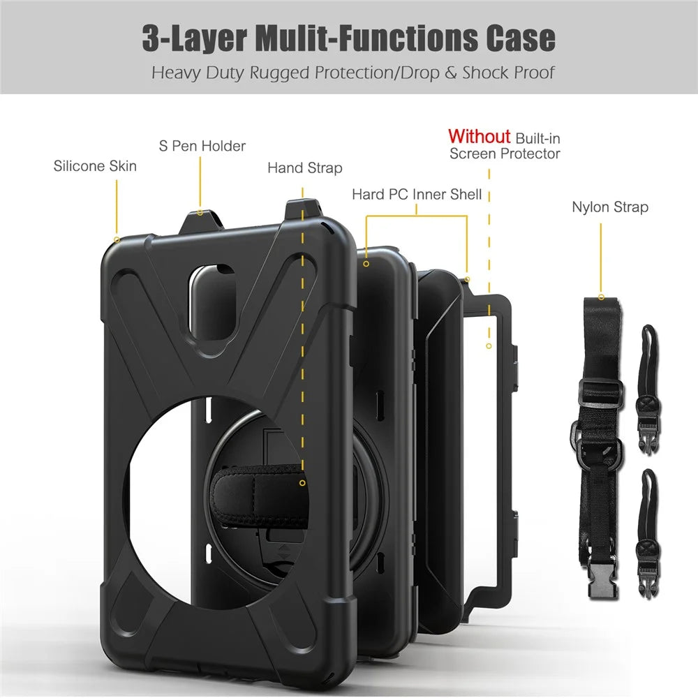 For Samsung Galaxy Tab Active 2 8.0 T395 / T390 [X-Shape] PC + TPU Combo Case with Kickstand Shoulder Strap - All Black - 5