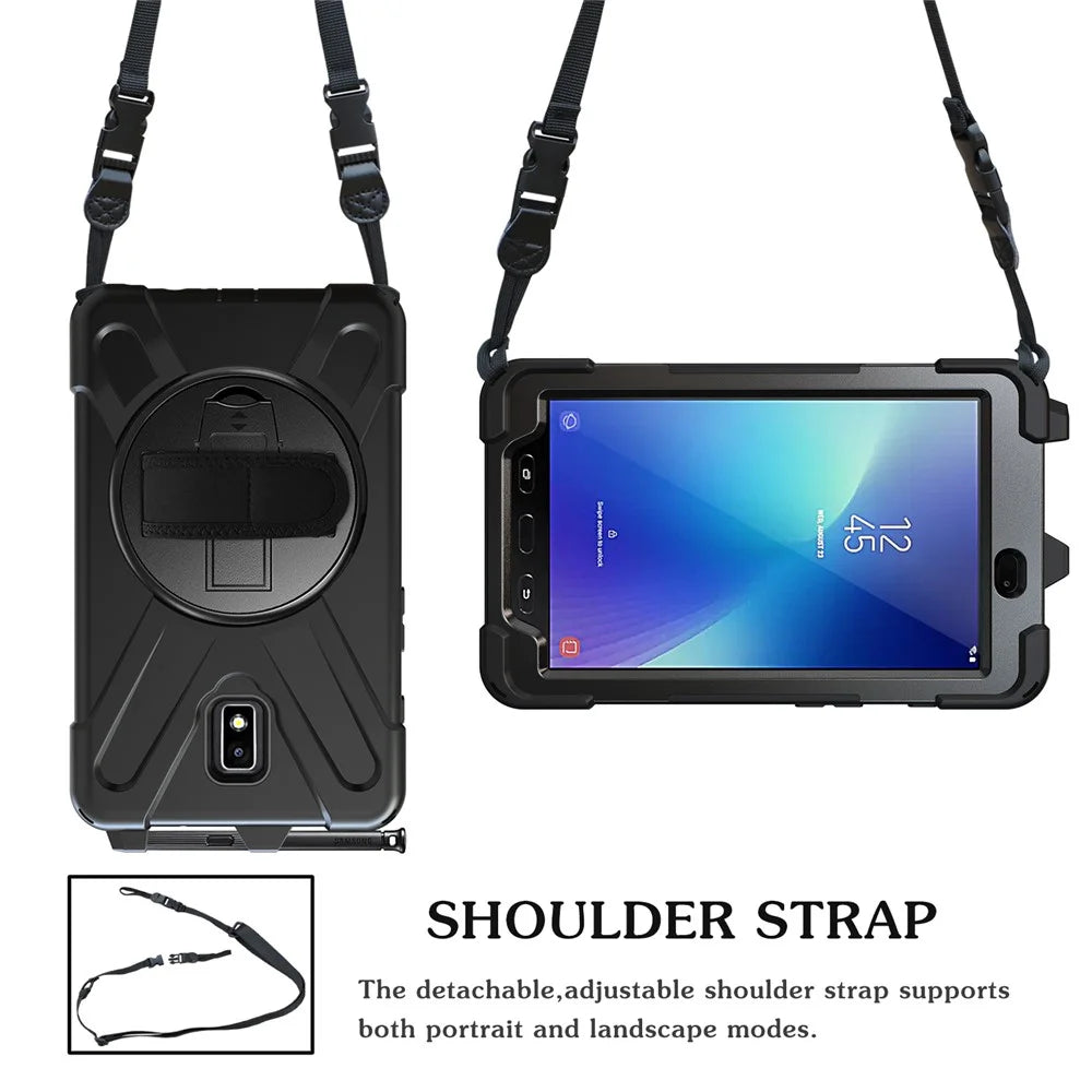 For Samsung Galaxy Tab Active 2 8.0 T395 / T390 [X-Shape] PC + TPU Combo Case with Kickstand Shoulder Strap - All Black - 6