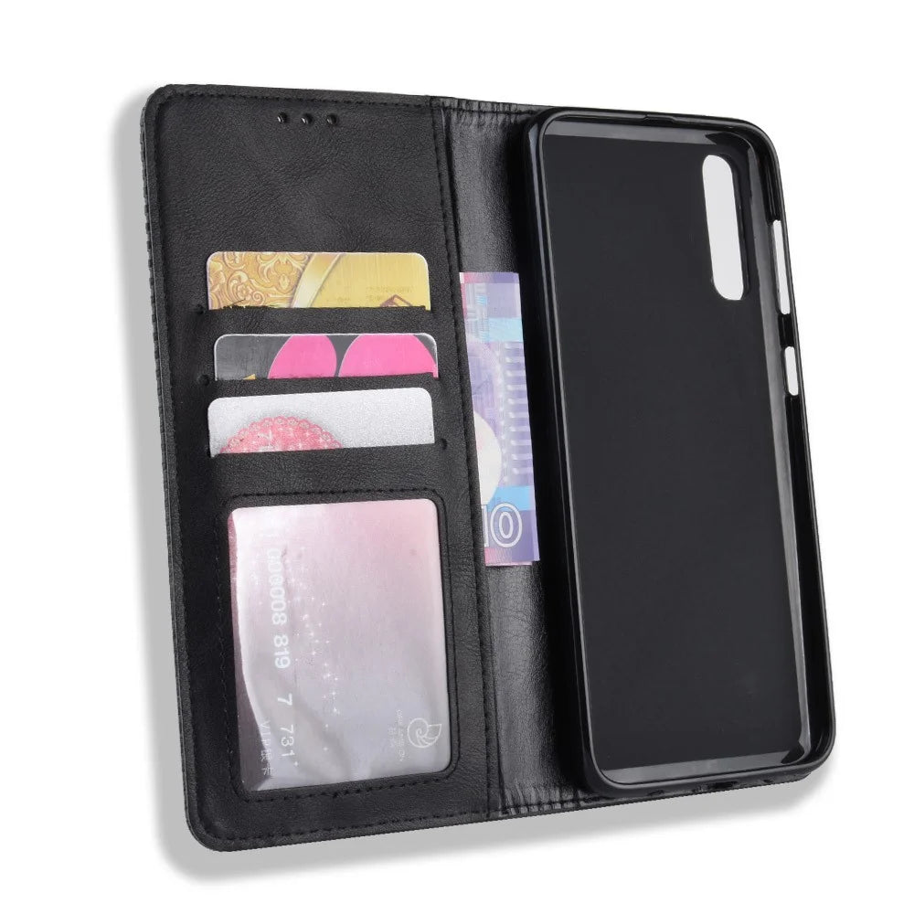 Vintage Style PU Leather Wallet Mobile Phone Shell for Samsung Galaxy A50 / A50s / A30s - Black - 6
