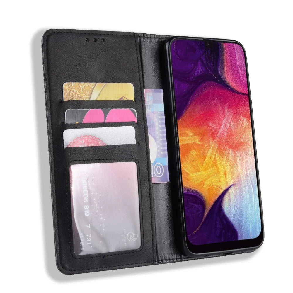 Vintage Style PU Leather Wallet Mobile Phone Shell for Samsung Galaxy A50 / A50s / A30s - Black - 7
