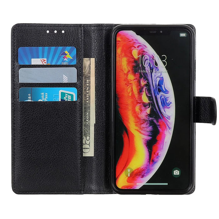 Litchi Skin Leather Wallet Case for Samsung Galaxy A40 - Black - 4
