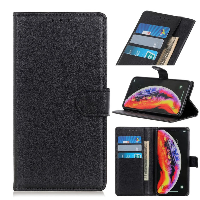 Litchi Texture Wallet Stand Leather Mobile Phone Cover for Samsung Galaxy A10 - Black - 1