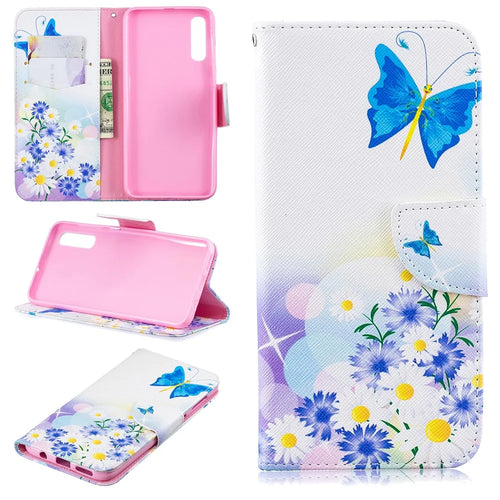 Pattern Printing PU Leather Flip Cover for Samsung Galaxy A50 / A50s / A30s - Blue Butterflies - 1