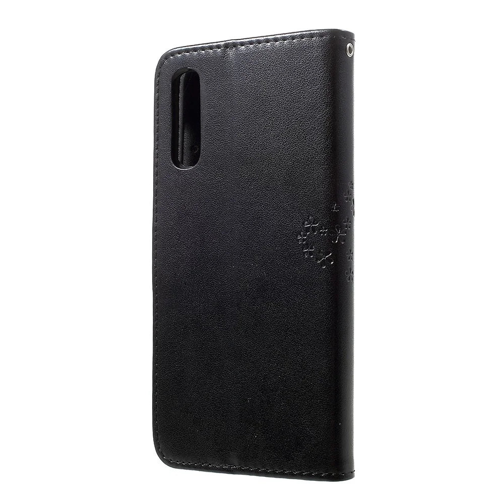 Imprint Tree Owl Wallet Stand Leather Phone Casing for Samsung Galaxy A50 / A50s / A30s - Black - 2