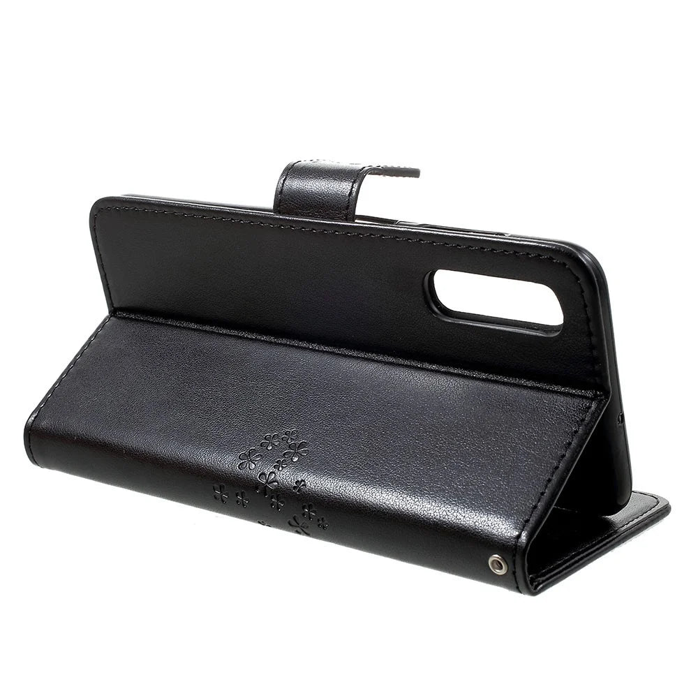 Imprint Tree Owl Wallet Stand Leather Phone Casing for Samsung Galaxy A50 / A50s / A30s - Black - 3