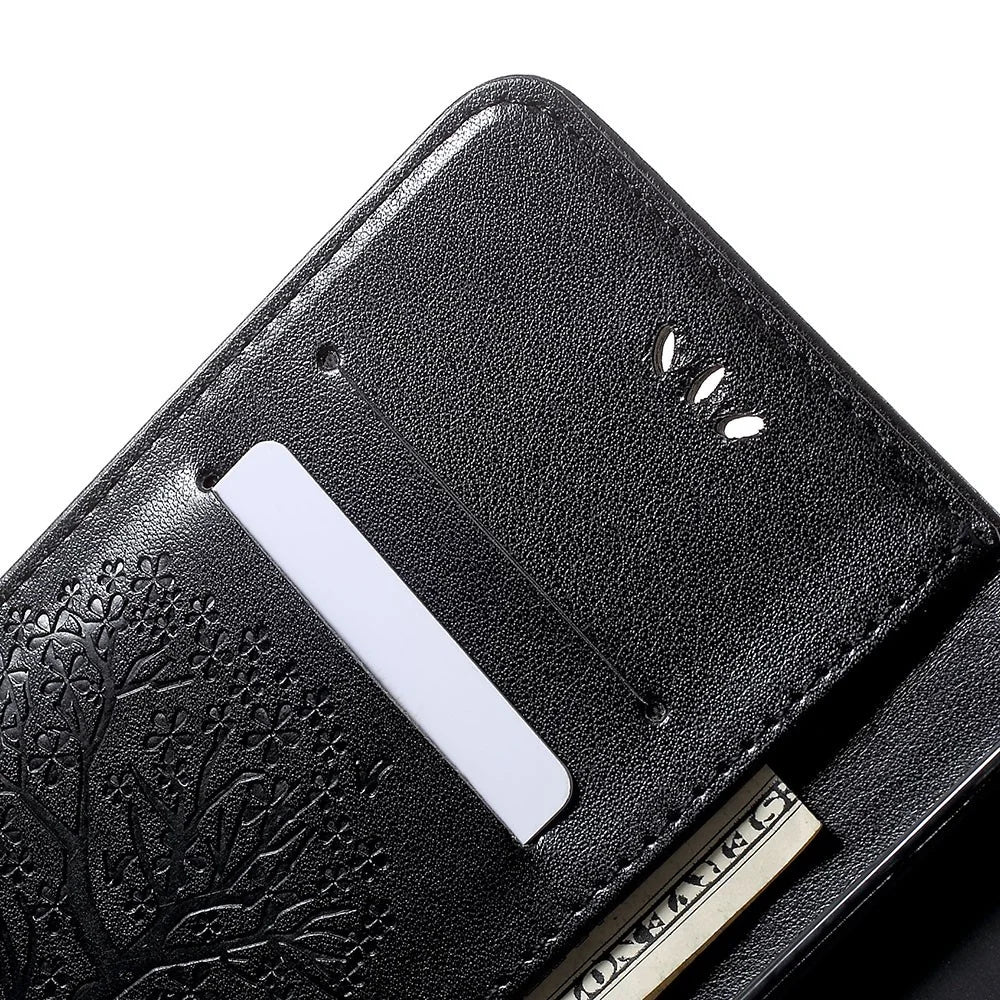 Imprint Tree Owl Wallet Stand Leather Phone Casing for Samsung Galaxy A50 / A50s / A30s - Black - 5