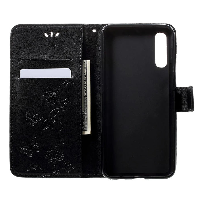Imprint Butterfly Flowers Leather Wallet Stand Case for Samsung Galaxy A50 / A50s / A30s - Black - 4