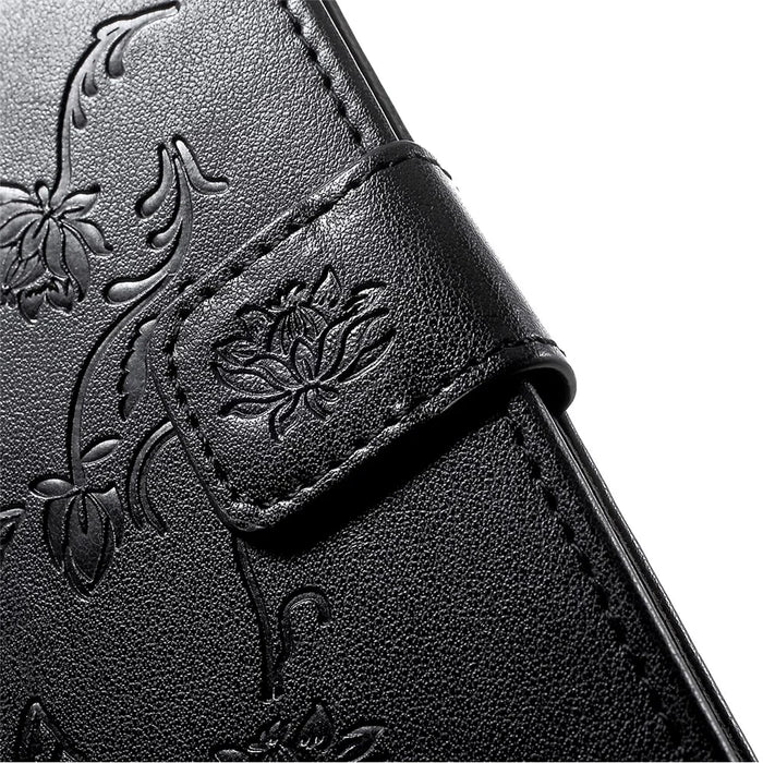 Imprint Butterfly Flowers Leather Wallet Stand Case for Samsung Galaxy A50 / A50s / A30s - Black - 6
