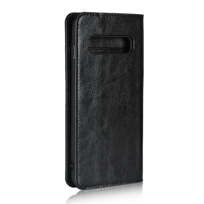Crazy Horse Genuine Leather Wallet Stand Phone Shell for Samsung Galaxy S10 - Black - 3