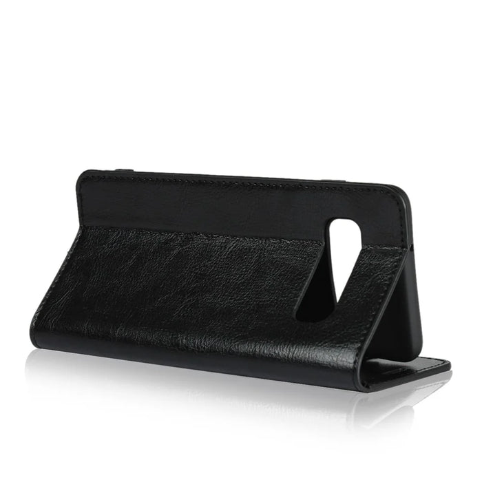 Crazy Horse Genuine Leather Wallet Stand Phone Shell for Samsung Galaxy S10 - Black - 5