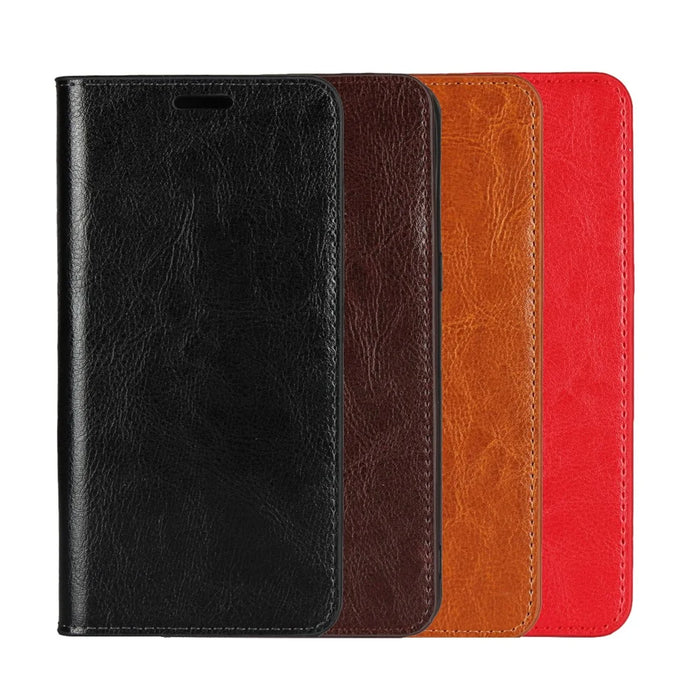 Crazy Horse Genuine Leather Wallet Stand Phone Shell for Samsung Galaxy S10 - Black - 7