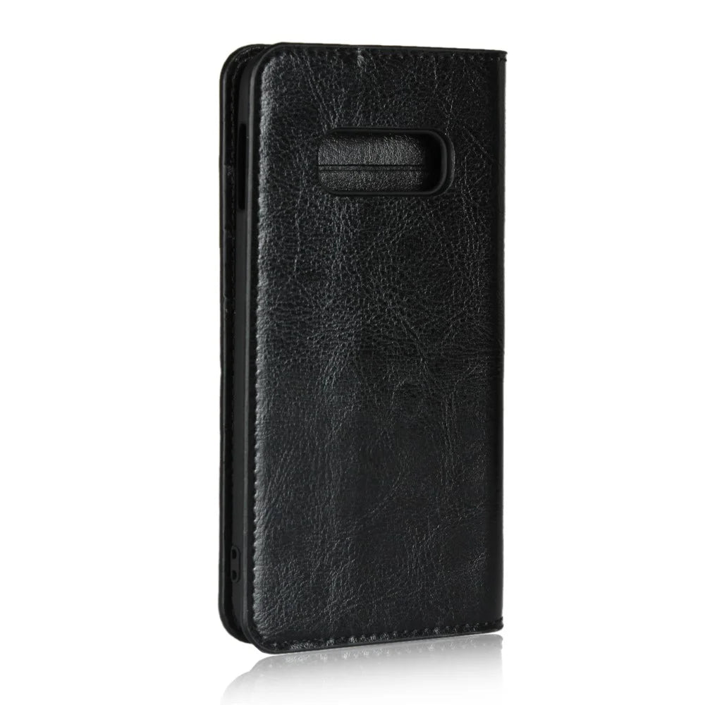 Crazy Horse Genuine Leather Wallet Phone Cover for Samsung Galaxy S10e - Black - 3