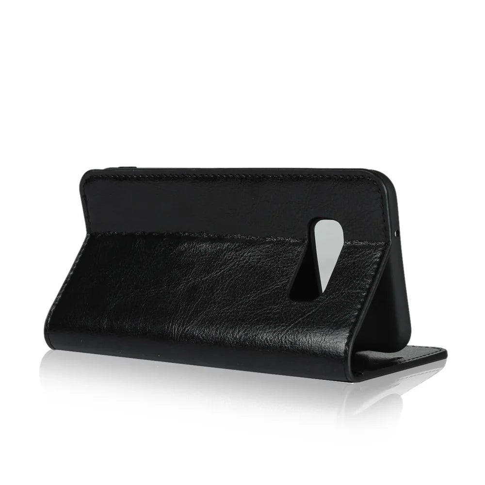 Crazy Horse Genuine Leather Wallet Phone Cover for Samsung Galaxy S10e - Black - 5